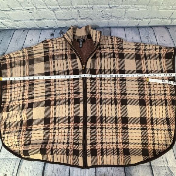 JONES NEW YORK Signature Cotton Blend Plaid Front Zipper Preppy Poncho S/M - Picture 5 of 9